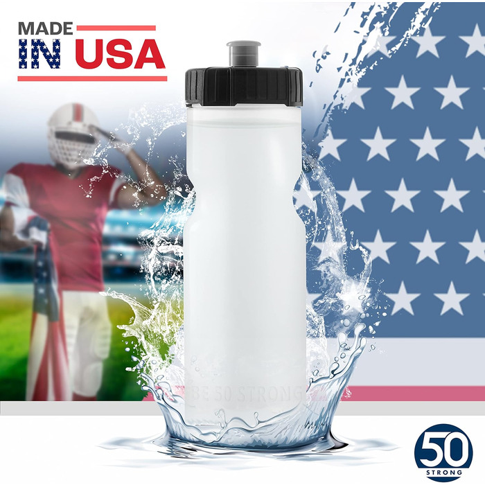 Спортивні пляшки для води 50 Strong, набір 6 шт, 650 мл, BPA Free, легка кришка Push/Pull, прозорі, різні кольори