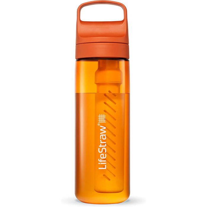 Фільтр-пляшка LifeStraw Go, 650 мл, BPA-free, для подорожей та щоденного використання, очищення води від бактерій, паразитів, мікропластику, покращення смаку, колір Kyoto Orange