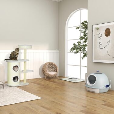 Будиночок для кота PawHut з ротангу з подушкою, котяча лежанка-ніша на підвищених ніжках, натуральний, Ø52 x 58 см