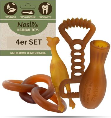 Набір іграшок для собак Natural Toys з натурального каучуку, для догляду за зубами, кидання, перетягування та розвитку інтелекту, 4 шт.