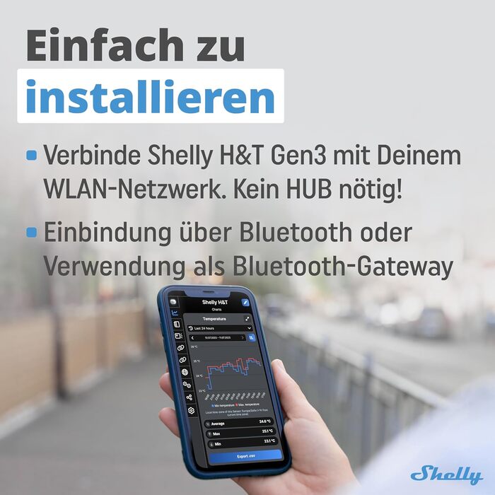 Розумний датчик температури та вологості Shelly H&T Gen3 Elfenbein Wi-Fi, без хаба, підтримка Alexa та Google Home, віддалене керування, зберігання даних, смарт-сцени, сповіщення