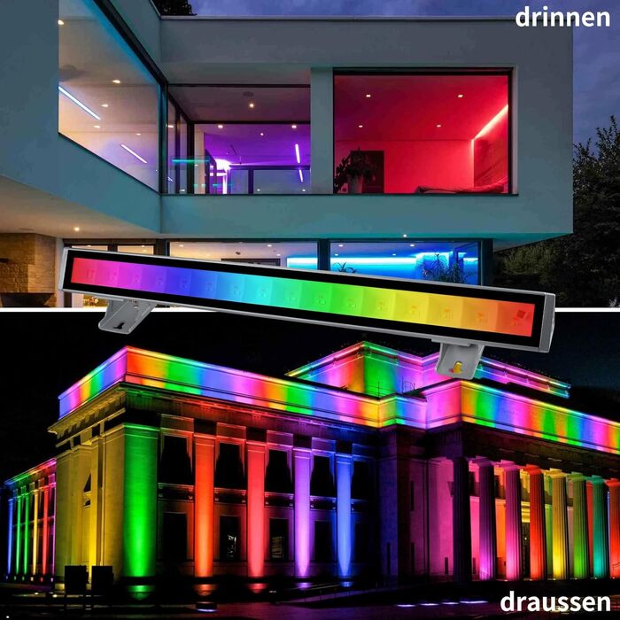 Світлодіодний RGB прожектор 48Вт, водонепроникний LED Wallwasher IP66 для вулиці та приміщення, з дистанційним керуванням і додатком, для вечірок, саду, дерев, 1 шт.