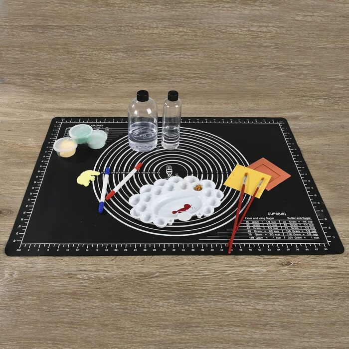 Силіконова антипригарна килимок для розкачування тіста SUPER KITCHEN 80x60 см, з нековзким покриттям і ножем для тіста, чорний, XL, для випічки, мастики, піци, епоксидної смоли