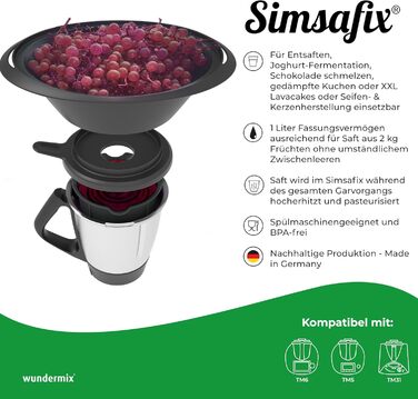 Пароварка-прес для соку Simsafix для кухонних комбайнів Monsieur Cuisine Smart, Connect і Trend – соковижималка-пароварка для MC, універсальна насадка, зроблено в Німеччині
