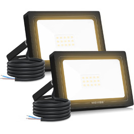 MEIKEE LED прожектор 60 Вт для вулиці, теплий білий 2700K, 5200 лм, IP66 водонепроникний, надяскравий світлодіодний ліхтар для саду, двору, гаража, під'їзду, комплект 2 шт.