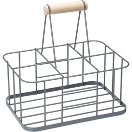 Металевий кошик KitchenCraft для 6 пляшок, сірий, 29x20x13 см – органайзер для молочних та винних пляшок, ретро стиль