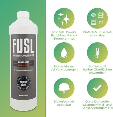 Набір для очищення гриля FUSL FOAMSTER: піна, 1 л знежирювача, біорозкладний, для газових грилів, коптильні та решіток, вироблено в Німеччині