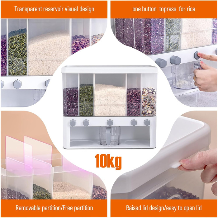 Диспенсер для сухих продуктів FUROMG 10 л – кухонний контейнер для круп, мюслі, корму, з 5 відсіками