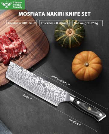 Nakiri ніж MOSFiATA для овочів та м'яса, універсальний кухонний ніж з німецької нержавіючої сталі EN1.4116, з захистом для пальців та леза, у подарунковій коробці