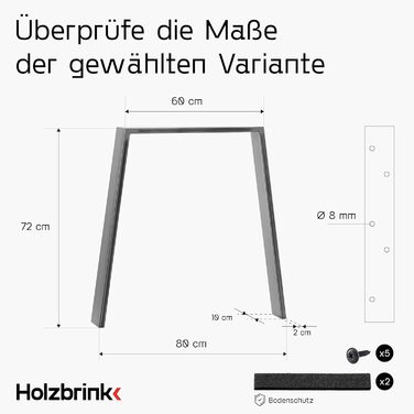 Ніжка столу HOLZBRINK металева біла трапеція 60/80x72см