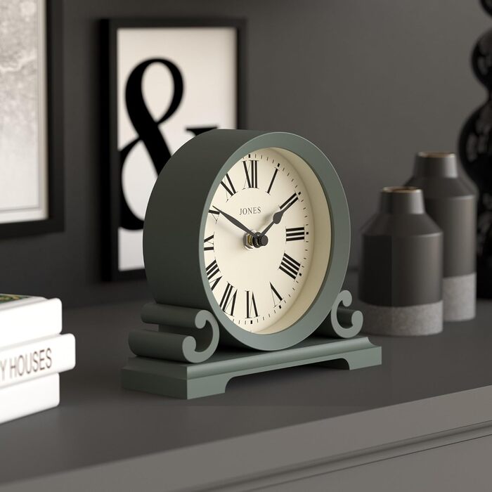 Настільний годинник JONES CLOCKS Saloon, класичний стиль, римські цифри, подвійний скрол, для столу, полиці чи тумбочки, зелений