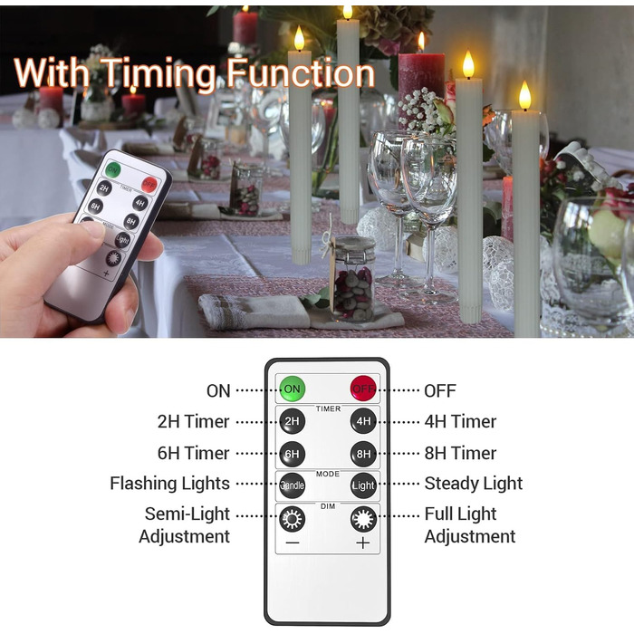 Свічки Yme LED з таймером і пультом, батарейкові, з натурального воску, тепле біле світло, набір 4 шт. для різдвяного декору, весілля, підсвічника, адвент-вінка