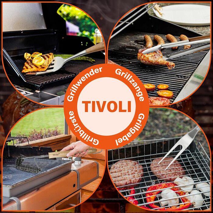 Набір гриль-інструментів TIVOLI, 4 предмети: щипці, лопатка, щітка, вилка, преміум аксесуари для барбекю чоловікам