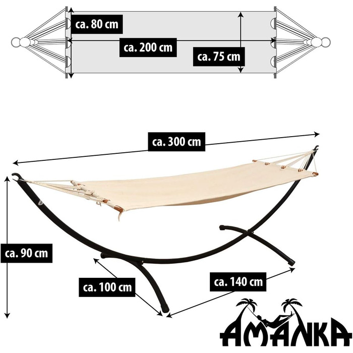 Гамак AMANKA з каркасом для однієї людини, 300 см, до 120 кг, 190x80 см, садовий гамак для балкона та саду, підвісне ліжко Boho стиль
