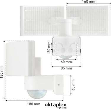 Світлодіодний прожектор Oktaplex Cali Dos з датчиком руху, 40 Вт, 3000K, IP65, білий, зовнішній настінний світильник з керованим виходом