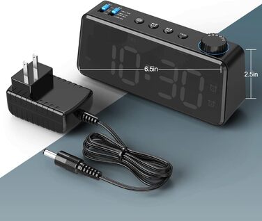 Цифровий FM-радіо будильник ANJANK з USB-зарядкою, подвійним будильником, димованим LED-дисплеєм 6,5'', динаміком, функцією відкладання, для спальні, чорний