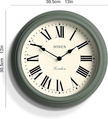 Настінний годинник JONES CLOCKS® Венеціанський, класичний, круглий, 30 см, зелений, римські цифри, традиційний дизайн, для кухні, вітальні чи спальні