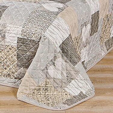 Покривало на двоспальне ліжко з серцями, патчворк, коричневе, 220x240 см