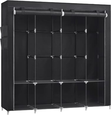 Тканинна шафа SONGMICS 45x170x167 см з 4 полицями, відділеннями для підвішування, 4 бічними кишенями, містка, для спальні та вітальні, чорна