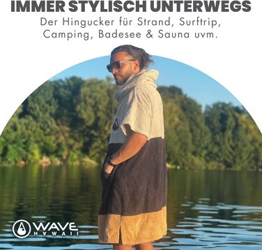 Пончо для пляжу WAVE HAWAII, махрове, для дорослих, унісекс, розмір M (160-190 см), 95% бавовна, високий рівень водопоглинання, зручне для переодягання, серф-пончо для жінок і чоловіків