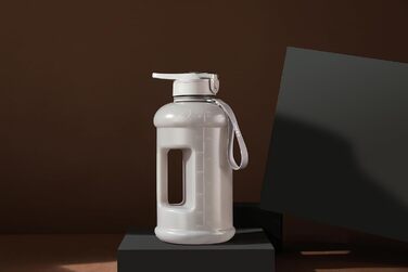 Пляшка для води H2O Capsule INSPO 2,5 л з мітками часу, соломинкою, ручкою та ремінцем, харчовий пластик, не протікає, мотиваційна, сіро-бежева