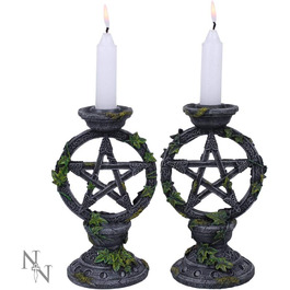 Підсвічники Nemesis Now Wiccan з пентаграмою, чорна смола, 15 см, набір 2 шт.