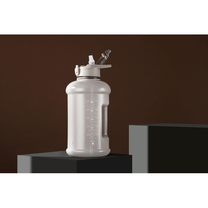 Пляшка для води H2O Capsule INSPO 2,5 л з мітками часу, соломинкою, ручкою та ремінцем, харчовий пластик, не протікає, мотиваційна, сіро-бежева
