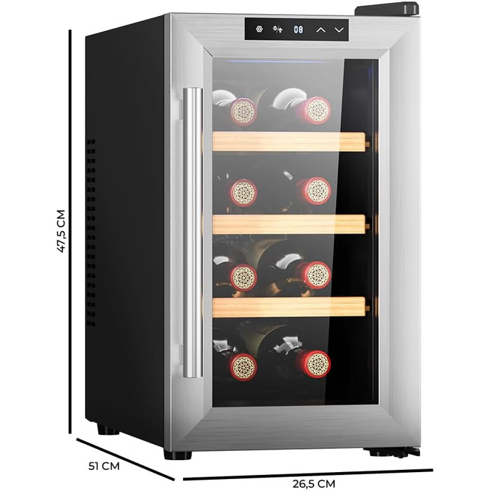 Термелектрична винна шафа Cecotec Bolero GrandSommelier 830 CoolWood на 8 пляшок, низький рівень шуму, регулювання температури 8-18°C, сенсорне управління, енергоощадна
