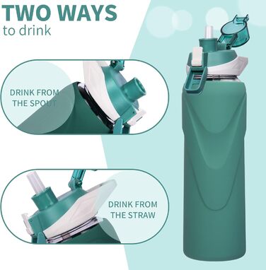 Скляна пляшка для води 1 л з трубочкою, BPA free, боросилікат, силіконова обгортка, темно-зелена