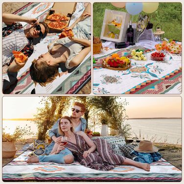 LARUTAN Пікнік-ковдра Boho 200x200 см, водонепроникна пляжна покривало, пісок не прилипає, складна, для пляжу, кемпінгу, барбекю, подорожей, зелена