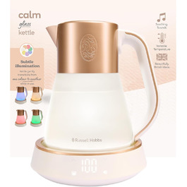 Електричний чайник Russell Hobbs зі скла 1,7 л з регулюванням температури 40-100°C, LED-підсвіткою, тихою технологією кип'ятіння, функцією підтримки тепла, цифровим дисплеєм, сенсорним управлінням, 2400 Вт, модель Calm 27450-70