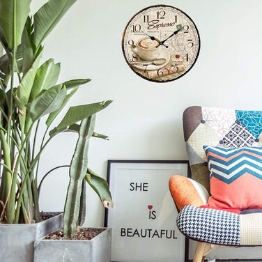 Стіна годинник YOAI для кухні, вінтажний Shabby Chic, антикварний стиль, рустикальна кварцова годинник з безшумним механізмом, 12 дюймів/30 см, МДФ, колір кава