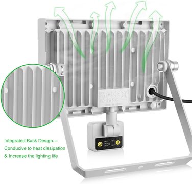 CLY LED прожектор 60Вт з датчиком руху, 5200Лм, 6500K, IP66, регульована яскравість, для вулиці, саду, гаража, двору