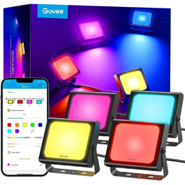 Розумний LED прожектор Govee RGBICWW для вулиці, WiFi, Alexa, 2700-6500K, регульована яскравість, зміна кольору, IP66, 4 шт, святкова гірлянда