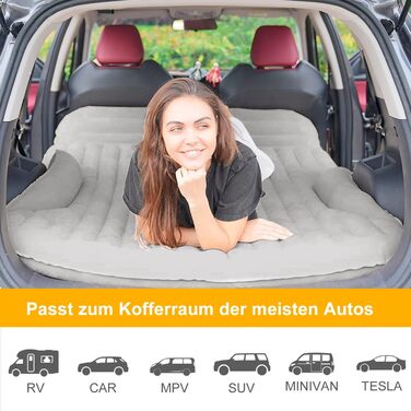 Автомобільний надувний матрац KMZ з 2 подушками, двосторонній товстий флокований матрац для авто, багажника та заднього сидіння, для кемпінгу