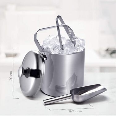 Відерце для льоду з кришкою та щипцями Joeji's Kitchen, 1,5 л, нержавіюча сталь, BPA-free, контейнер для льоду, охолоджувач для льоду