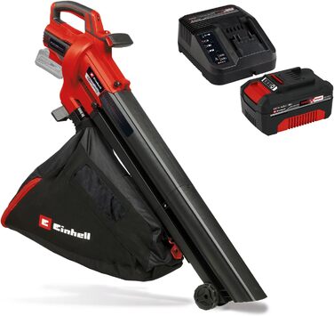 Акумуляторний садовий пилосос Einhell VENTURRO 18/210 Power X-Change, 18 В, 500 м³/год, мішок 45 л, функція повітродуву до 210 км/год, з акумулятором 4 А·год і зарядним, чорний/червоний
