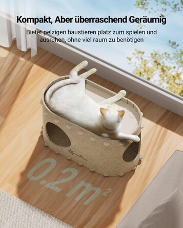 Котяча будка з фетру, ліжко-будиночок для котів, 58×33×30 см, ігровий Peek-a-Boo, зимова, захист кігтів, бежева