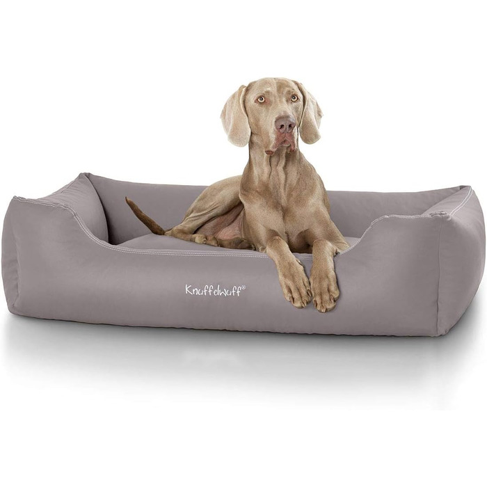 Лежак для собак Knuffelwuff Sidney XXL 120x85 см, сірий, знімний чохол, еко-шкіра, легкий догляд, для великих і малих собак