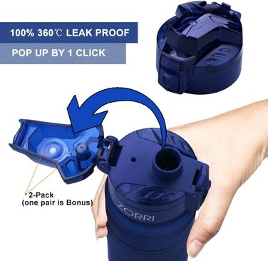 Дитяча спортивна пляшка для води ZORRI 503 мл, BPA-free, тритан, з фільтром, багаторазова, темно-синя