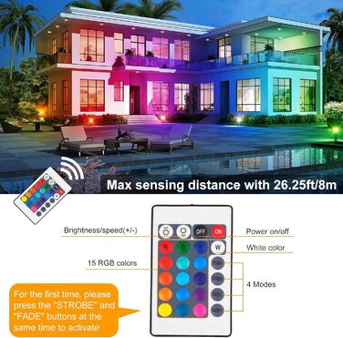 Світлодіодний прожектор для вулиці 100Вт RGB з пультом і Bluetooth, LED ландшафтний світильник з керуванням через додаток, водонепроникний IP66, для саду та двору, набір 2 шт.
