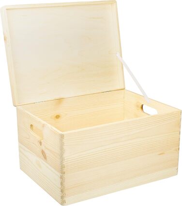 Велика дерев'яна скриня з кришкою і ручками 40x30x24 см, натуральна, FSC – універсальна коробка для зберігання, декору, подарунків, іграшок, спогадів