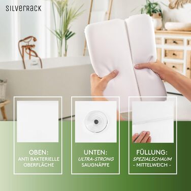 Подушка для ванни SilverRack середньої м'якості, біла 4D, з присосками, ергономічна для шиї, аксесуар для ванни