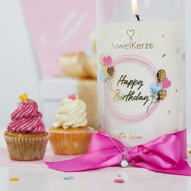 Ароматизована свічка JuwelKerze Happy Birthday з браслетом зі срібла — велика біла свічка з солодким ароматом та прикрасою-сюрпризом — подарунок для жінок на день народження