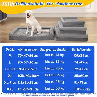Ортопедичне ліжко для великих собак KSIIA 105x70x18 см, знімний і праний чохол, протиковзка основа, 3 підняті борти, ноппінг-піна, XL, світло-сірий
