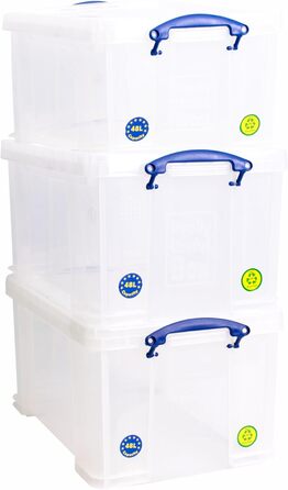 Пластиковий контейнер Really Useful Box 3 шт. по 48 л, прозорий, 60x40x31,5 см