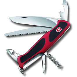 Ніж-мультитул Victorinox RangerGrip 55, швейцарський армійський ніж, 12 функцій, червоно-чорний, одноручне лезо