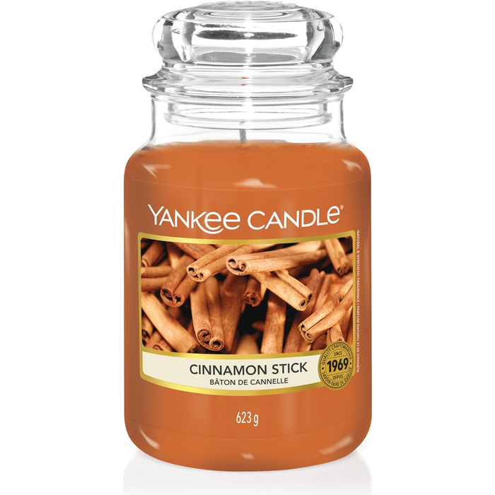 Ароматична свічка Yankee Candle у склі, велика, Cinnamon Stick, до 150 годин горіння, ідеальний подарунок для жінок