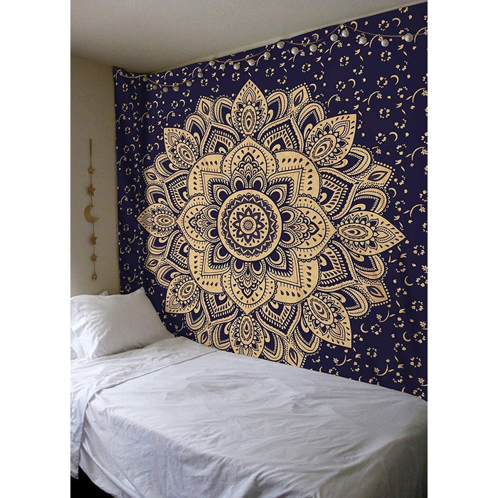 Богемний гобелен Mandala Ombre синьо-золотий, настінний килим 85x89 дюймів, багатобарвний, для декору кімнати, гіпі стиль