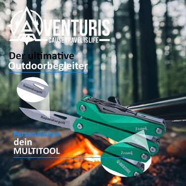 AVENTURIS® Мультитул зелений – багатофункціональний інструмент для велосипеда та outdoor, подарунок для чоловіків, персоналізований